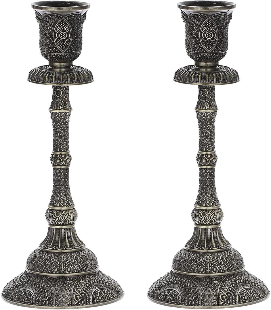 OwnMy Set of 2 Vintage Taper Candle Holders 7.4Metal Taper Candlestick Holders, Elegant Brass Candle Stick Holders Bronze Candelabra Set for Dining Table Centerpieces Wedding Home Decoration