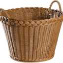 BESTOYARD Large Storage Laundry Basket 14" X 14"X 13" Handmade Woven Basket for Blanket Basket with Handles for Living Room Toys Storage