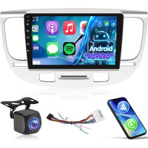 Upgrade 4GB+64GB Car Stereo for KIA Rio 2005 2006 2007 2008 2009 2010 2011 with Wireless Carplay/Android Auto - 9 Inch IPS Touchscreen Radio with 32EQ DSP/WiFi/GPS/SWC + AHD Backup Camera