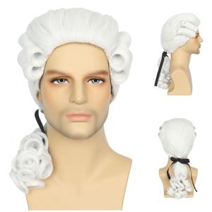 Miss U Hair Men White Colonial Powdered Wig Long Curly White Funny Wigs for MenParty Halloween