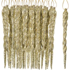 Aoriher 40 Pieces Glitter Icicle Ornaments Twisted Hanging Winter Tree Ornaments Shiny Large Plastic Dropping Crystal Icicles for Christmas Tree Home Door Decors(Gold)