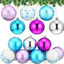 Soulchen 12 Pcs Snowflake Christmas Ball Ornaments 2.4 Inch Purple and Blue Christmas Tree Hanging Ornaments Xmas Hanging Decorations Plastic Xmas Trees Baubles for Winter Theme Holiday Party Decor