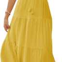 Fisoew Women's Spaghetti Strap Maxi Dress Summer Sleeveless Side Cut Out Dress Casual Boho Backless Flowy Long Dresses (Large, Yellow)