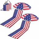 Briwooody 2 Set 4th of July Patriotic Beach Chairs with Umbrella American Flag Portable Beach Lounger Lightweight Foldable Outdoor Lounger Chair for Outdoor Travel Sunbathing Camping
