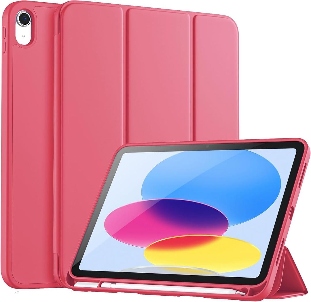 DJ&RPPQ Case for iPad (A16) 11th Generation 11-inch 2025, iPad 10th Generation 10.9-inch 2022, with Pencil Holder-[Auto Wake/Sleep] Slim Folding Stand Cover with Soft TPU Back Cover red