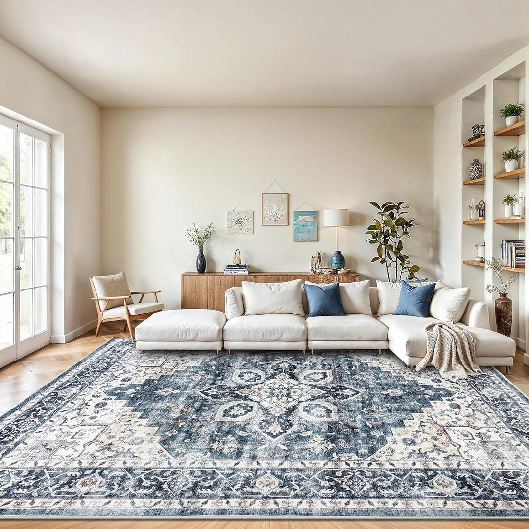 Amada 8x10 Area Rugs for Living Room, Washable Area Rug, Blue