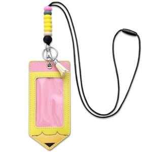 Feifeiya 2 Pcs Pencil Teacher Lanyards for ID Badges and Keys Pencil ID Badge Holder with Breakaway Lanyard Silicone Bead Lanyards Cute Teacher Badge Holder for Office Gifts Pack of 3