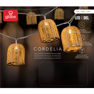 Globe Electric 10ft Plug-In Outdoor Plastic Rattan Shade LED String Lights