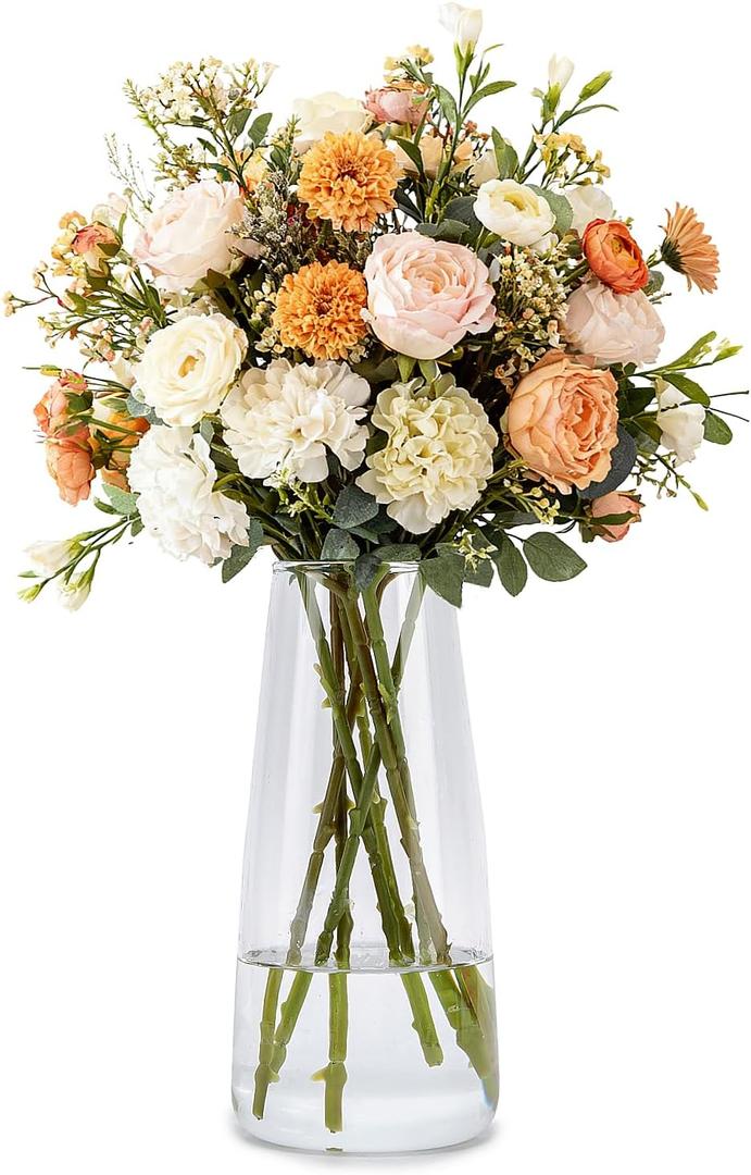 Crystal Clear Glass Vase, Flower Vase for Table Centerpiece Home Decor, Modern Vases for Living Room, Wedding, Office, Coffee Table, Birthday Housewarming Gift, 8.3inch (Clear)