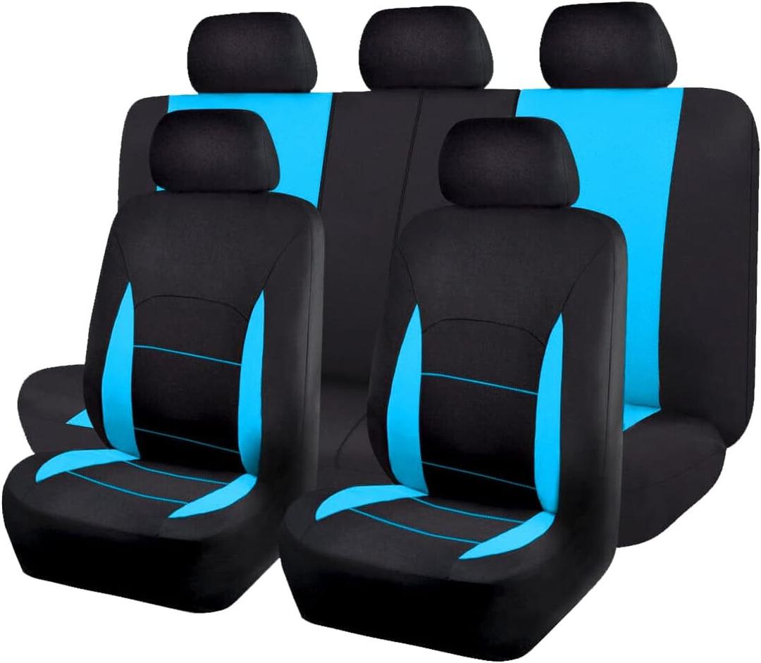 Flying Banner Car Seat Covers Front Seats Rear Bench Polyester car seat Protectors Easy installations Rear Bench Split Classic Man Lady Truck (Black & Mint Blue)