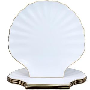 Spsyrine White Charger Plates, 13" Set of 6 Scalloped Seashell Plastic Table Chargers for Dinner Plates, Wedding, Thanksgiving Christmas Events, Party, Tabletop Decor.