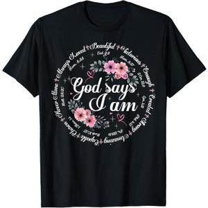 God Says I Am Floral Bible Verse Religious Christian Women T-Shirt 4X