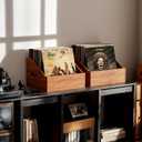 2 Pack Wood Vinyl Record Storage, Retro & Durable Vinyl Crate and Record Holder, Album Storage Record Case Box for 120+ Records, Perfect Record Organizer for Home Decor and Collection Display(Brown)