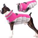 Lelepet Dog Coat with Harness Waterproof Dog Jacket, Reflective & Adjustable Turtleneck Neckline, Warm Fleece Vest for Winter, Coats for Medium Dogs, Rose Red, M, Boston Terrier