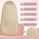 Haloo Blonde Bob Wigs with Bangs Shoulder Length Straight Natural Looking Synthetic Heat Resistant Medium Hair Wigs for Women Daily Party, 16 Inch Platinum Blonde