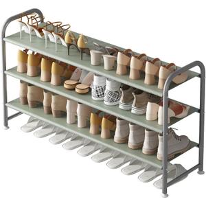 INGIORDAR Shoe Rack 3 Tier Long Storage Organizer Wide Metal Shoe Shelf for Closet Entryway Grey