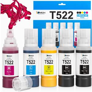 T522 Ink Refill Bottles Replacement for ET-2800 ET-2803 ET-4850 ET-2850 ET-3850 ET-2720 ET-4800 ET-15000 ET-2400 ET-2840 ET-4700 ET-4810 ET-4850 T522 Eco Tank Printer (2BK C M Y)