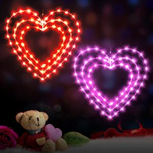ILLUMINEW 2 Pack Valentine's Day Heart Window Lights, 8 Lighting Modes, 12 Inch LED Hanging Iron Frame Decor for Wedding Holiday Indoor Outdoor Party (2PCS-Red&Pink)