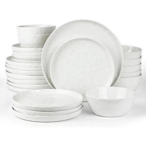 Famiware Mars Plates and Bowls Sets, 24 Pieces Dinnerware Sets, Dishes Set for 8, White