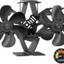 Wood Stove Fan Heat Powered | 12-Blade Non Electric Heat Activated | Cocoon Fan for Fireplace/Pellet/Log Burner with Stove Thermometer | Wood Stove Accessories