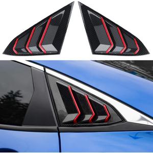 Thenice for 10th Gen Civic Rear Side Window Louvers Racing Style Triangular Window Glass Blinds Compatible with Honda Civic Sedan 2021 2020 2019 2018 2017 2016 -Carbon Fiber with Red Trim