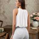 Womens Summer Halter Tops Cute Sleeveless Crewneck Puffy Hem Bubble Crop Tank Top Casual Dressy Going Out Blouse Top (White, S)