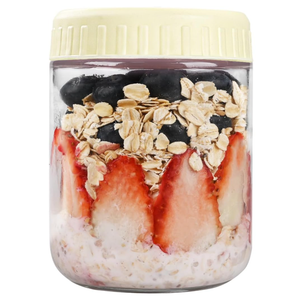 Overnight Oats Containers with Lids, 16oz Glass Jars with Lids 3 pcs, Milk White, Wide Mouth Mason jars for Salad, Yogurt, Snacks, Meal Prep