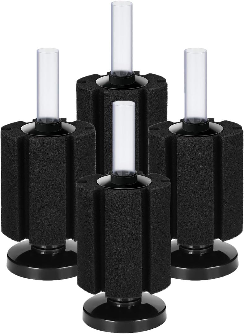 AQUANEAT Aquarium Sponge Filter Breeding Fry Betta Shrimp Nano Fish Tank 4pcs (M Large up to 50Gal)