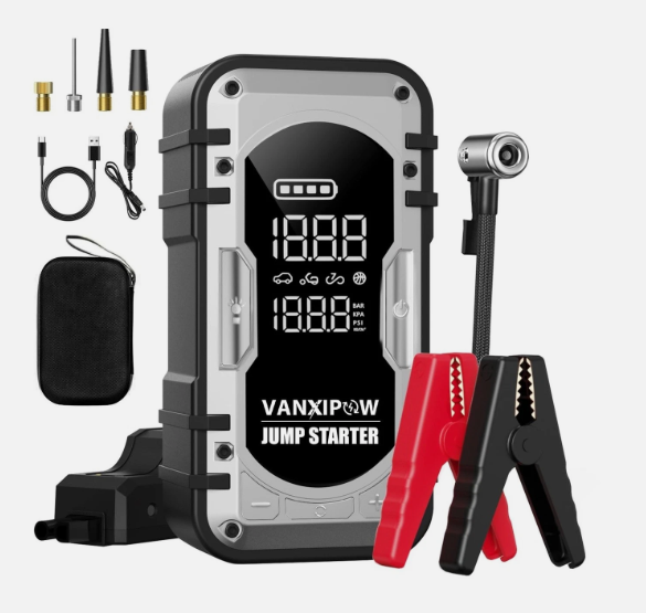Portable Car Battery Jump Starter with Air Compressor, VANXIPOW 4500A 150PSI (9.0 L Gas/8.0L Diesel), 12V Jump Box Car Battery with 600 Lm LED Light, with Large LED Display, Power Bank