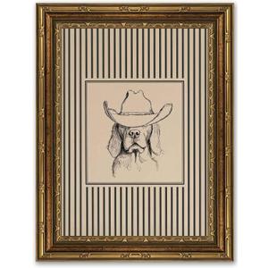 Vintage Gold Framed Retro Western Cowboy Dog Wall Art, 24"L x 16"W
