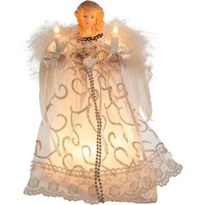 Kurt Adler UL 10-Light Angel Treetop, 8.5-Inch, White/Silver