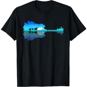 Guitar Lake Shadow Love Guitar Musician T-Shirt (Small, Black)