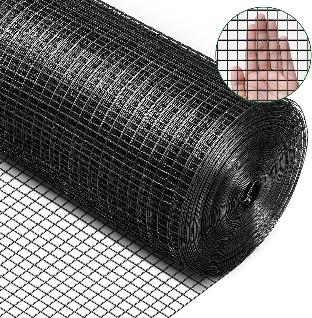 Rengue Black Hardware Cloth 1/2 Inch 48" x 100' 19 Gauge, PVC Coating Wire Fence Rolls Vinyl Coated Welded Chicken Wire Mesh for Poultry Netting Cage Fence, Tree Guard Rolls, Chicken Coop