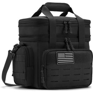 QT&QY Tactical Lunch Box for Men Expandable 18L Heavy Duty Military Insulated Cooler Bag, Leakproof Thermal Lunch Bag for Work Camping Outdoor Picnic Pail Adult Meal MOLLE Webbing Black