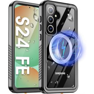 Oneagle Waterproof for Samsung Galaxy S24 FE Case [Fit for MagSafe], 360 Full Body Protective S24 FE Case [IP68 Underwater][Built-in Screen Protector & Lens Protector][12FT Military Grade Shockproof] (Black/Clear)
