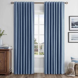 MIULEE 100% Blackout Linen Curtains for Bedroom, Blue Solid Luxury Decor Thermal Insulation Room Darkening Drapes for Living Room Nursery Back Tab Rod Pocket 42 x 84 Inches, 2 Panels