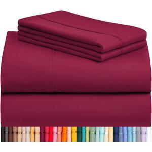 LuxClub 4 PC Queen Sheet Set, Breathable Luxury Bed Sheets, Deep Pockets 18" Wrinkle Free Cooling Sheets Machine Washable Hotel Bedding Silky Soft - Burgundy Queen