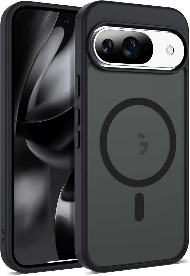 4 x Compatible with Google Pixel 9 Case & Google Pixel 9 Pro Case with Magnetic [Compatible with Mag-Safe] Slim Translucent Matte Phone Cases with Anti-Fingerprint Tech, Black