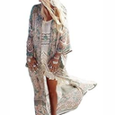 Wander Agio Womens Bikini Cover Ups Beach Casual Dress Coverup Swimsuits Long Cardigan Buttons Chiffon Blut Flower Pattern, One Size