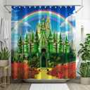 Yriujul Green Castle Shower Curtain for Bathroom Yellow Brick Road Rainbow Sky Wonderland Floral Home Decorations Sets with 12 Hooks Waterproof Polyester 72" x 72"