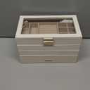 SONGMICS Stackable Jewelry Trays, 4-Tier Jewelry Box, Drawer Jewelry Organizer, with Glass Lid, Removable Dividers, for Vanity Table, 6.7 x 11 x 7.2 Inches, Gift Idea, Cloud White UJBC164W01