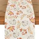Artoid Mode Orange Pumpkins Fall Maple Leaves Fall Table Runner, Seasonal Autumn Kitchen Dining Table Decoration for Home Party Decor 13x90 Inch