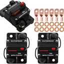 Hamolar 3 Pack 12-48VDC Manual Reset Button Switch Fuses, with Wire Lugs Copper Washer