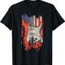American Flag Guitar 4th of July Guitarist USA Country Music T-Shirt (L, Black)
