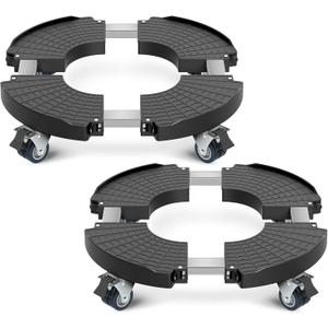 sanyi Plant Caddy with Wheels, 2 Pack 8-21" Adjustable Rolling Plant Stands with Wheels Heavy Duty Large Plant Potted Trolley Dolly Cart Garden Tower Pot Greenstalk Vertical Planter Umbrella Base (Black)