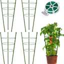 18" Small Plant Support Tomato Cages, 4 Pack Adjustable Garden Trellis for Indoor Outdoor Climbing Plants, Peony Flower Stakes with 66ft Garden Twist Ties, Green Metal Plant Cages for Pots & Garden