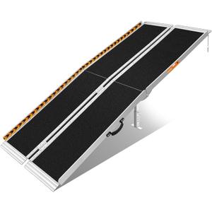 FACHNUO 7 Feet Portable Wheelchair Ramp with Sopport Legs, Non-Skid Aluminum Handicap Ramps with Handle, Folding Threshold Wheel Chair Ramp for Home Steps, Stairs, Entry,Doorways, 800LBS Capacity