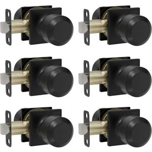 Haidms 6 Packs Black Passage Door Knobs, Black Interior Door Knobs for Closet and Hallways Keyless Non-Locking Doorknob Square Panel