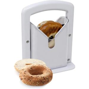 Bagel Slicer, Perfect for Bagels, Safe Grip, Safety Shield, Bagel Cutter Stainless Steel, Universal Slicer (White)