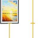 Adjustable Easel Stand for Picture Frames, Holds Frames Up to 63" Tall, Floor Metal Display Holder Stand for Sign, Tabletop Sturdy Art Easel for Home, Office, Galler (Gold)